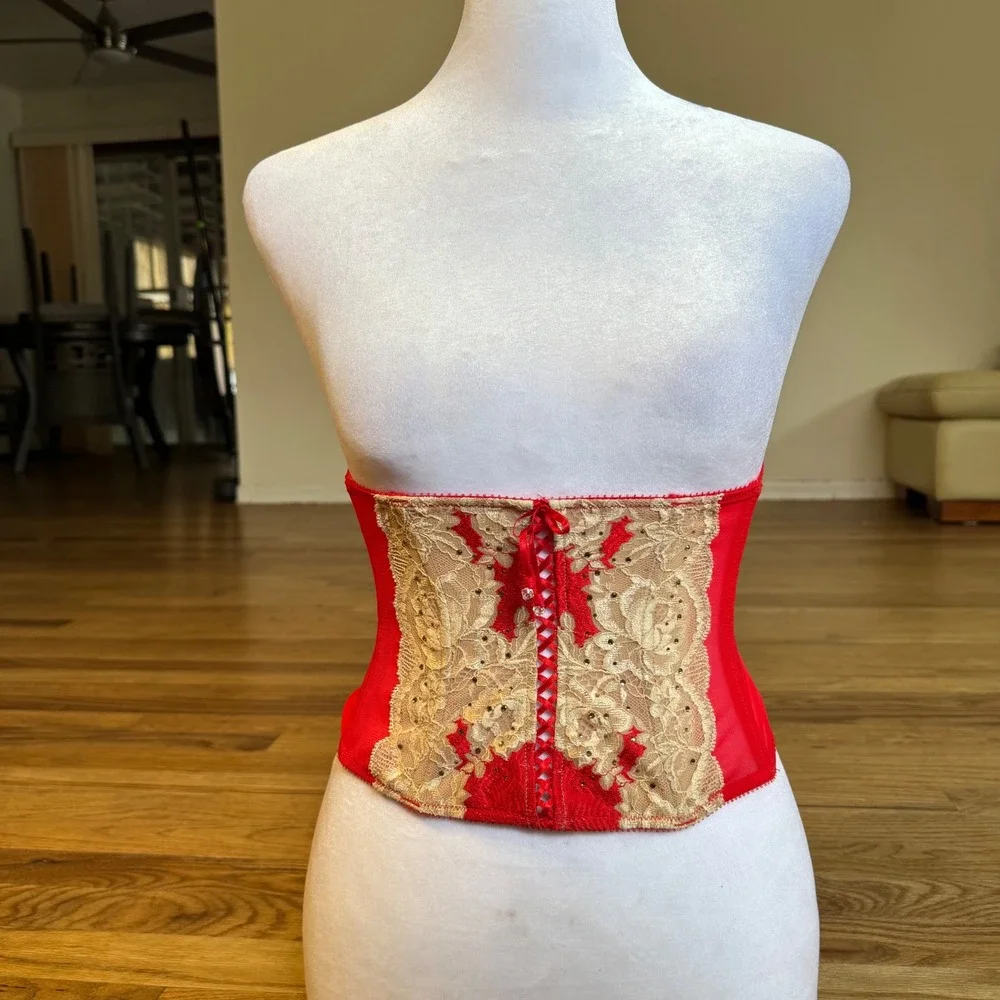 Victorias Secret‎ Very Sexy Red Lace Rhinestone Waist Cincher Corset Belt XS/S